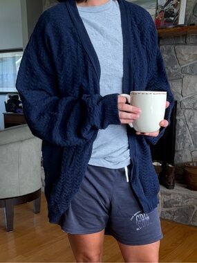 Vintage Trader Bay Men's Navy Cable Knit Button Cardigan Sweater